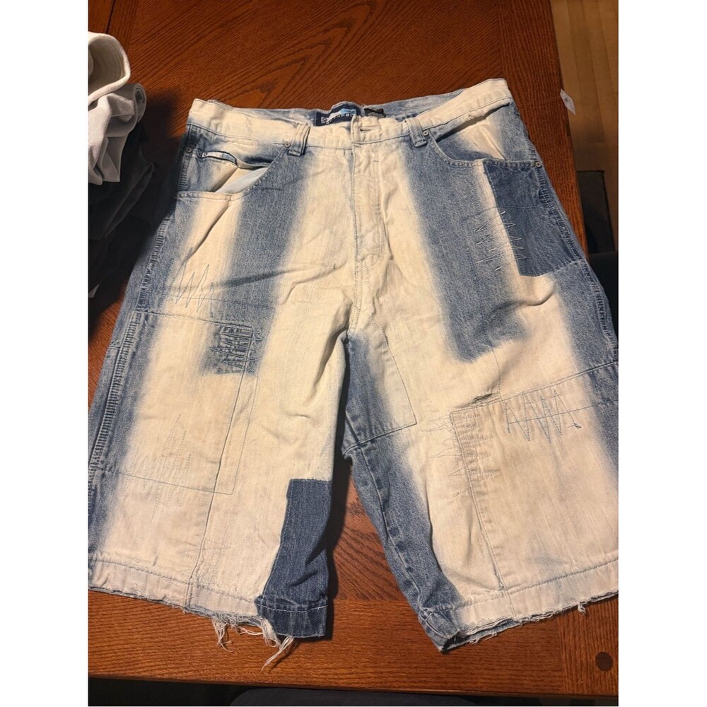 Y2K vintage South Pole Two-Tone Patchwork Denim Shorts - Blue & Cream